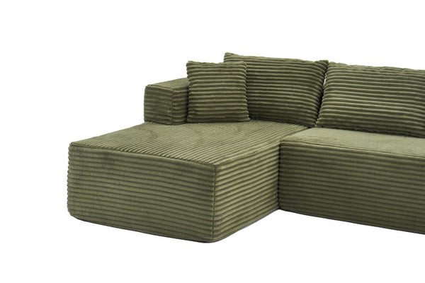 English Elm 105 Inch Modular Corduroy Sectional Sofa with Chaise Ottoman and Storage Pocket Green - B W3728S00030