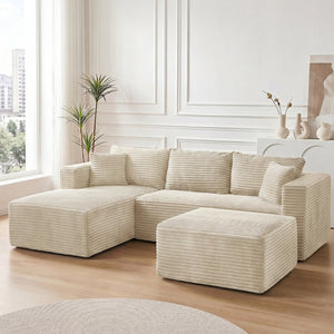 English Elm 105 Inch Modular Corduroy Sectional Sofa with Chaise Ottoman and Storage Pocket Beige - B W3728S00031