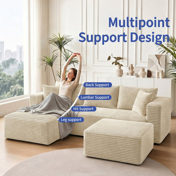 English Elm 105 Inch Modular Corduroy Sectional Sofa with Chaise Ottoman and Storage Pocket Beige - B W3728S00031