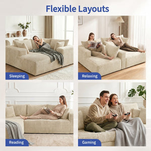 English Elm 105 Inch Modular Corduroy Sectional Sofa with Chaise Ottoman and Storage Pocket Beige - B W3728S00031