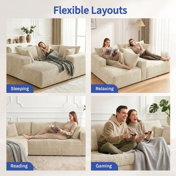 English Elm 105 Inch Modular Corduroy Sectional Sofa with Chaise Ottoman and Storage Pocket Beige - B W3728S00031