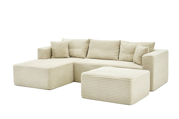 English Elm 105 Inch Modular Corduroy Sectional Sofa with Chaise Ottoman and Storage Pocket Beige - B W3728S00031