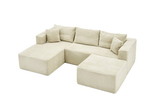English Elm 105 Inch Modular Corduroy Sectional Sofa with Chaise Ottoman and Storage Pocket Beige - B W3728S00031