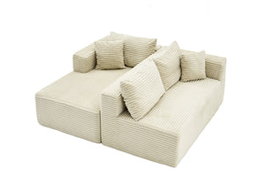 English Elm 105 Inch Modular Corduroy Sectional Sofa with Chaise Ottoman and Storage Pocket Beige - B W3728S00031