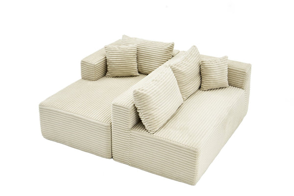 English Elm 105 Inch Modular Corduroy Sectional Sofa with Chaise Ottoman and Storage Pocket Beige - B W3728S00031