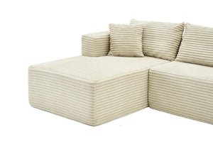 English Elm 105 Inch Modular Corduroy Sectional Sofa with Chaise Ottoman and Storage Pocket Beige - B W3728S00031