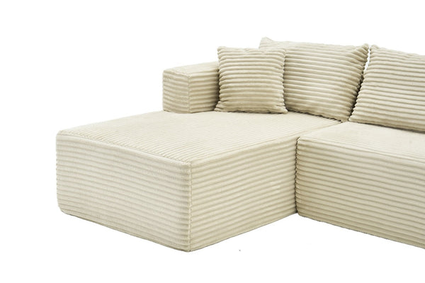 English Elm 105 Inch Modular Corduroy Sectional Sofa with Chaise Ottoman and Storage Pocket Beige - B W3728S00031
