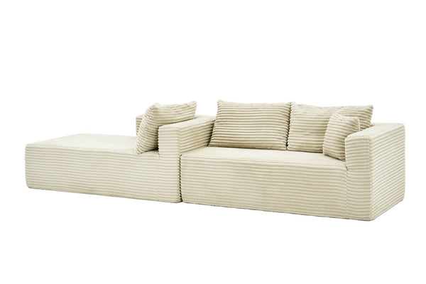 English Elm 105 Inch Modular Corduroy Sectional Sofa with Chaise Ottoman and Storage Pocket Beige - B W3728S00031
