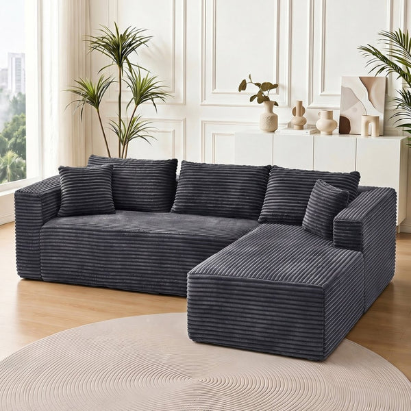 English Elm 105 Inch Corduroy Cloud Sectional Sofa Modular L Shape Deep Seat Lounge Couch W3728S00033