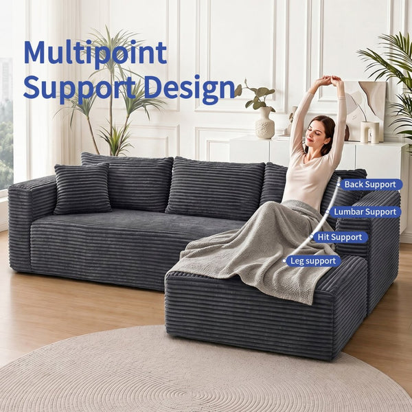 English Elm 105 Inch Corduroy Cloud Sectional Sofa Modular L Shape Deep Seat Lounge Couch W3728S00033