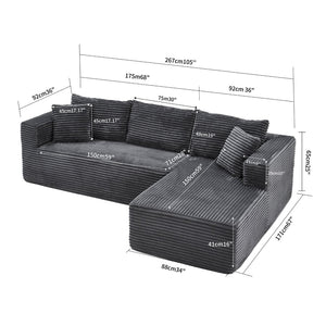 English Elm 105 Inch Corduroy Cloud Sectional Sofa Modular L Shape Deep Seat Lounge Couch W3728S00033