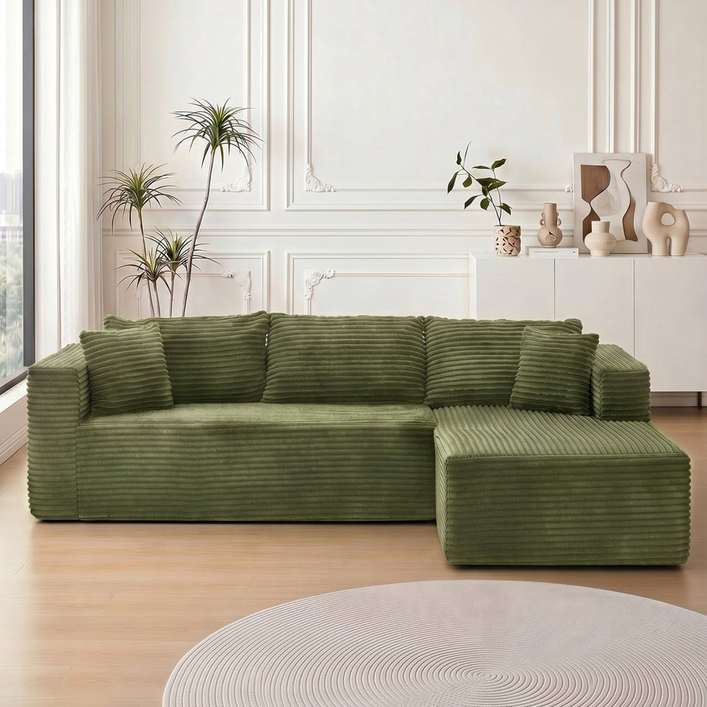 English Elm 105 Inch Modular Sectional Sofa Corduroy Cloud Cushion Deep Lounge L Shape Living Room W3728S00034