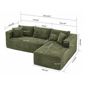 English Elm 105 Inch Modular Sectional Sofa Corduroy Cloud Cushion Deep Lounge L Shape Living Room W3728S00034