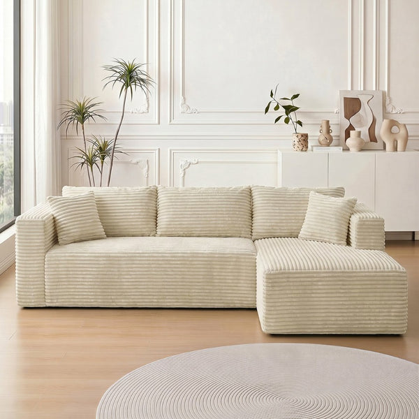 English Elm 105 Inch Modular Corduroy Sectional Sofa Deep Lounge Cloud Cushion Living Room Chaise W3728S00035