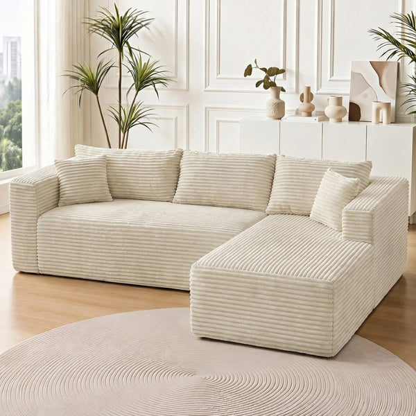 English Elm 105 Inch Modular Corduroy Sectional Sofa Deep Lounge Cloud Cushion Living Room Chaise W3728S00035