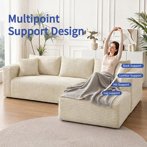 English Elm 105 Inch Modular Corduroy Sectional Sofa Deep Lounge Cloud Cushion Living Room Chaise W3728S00035