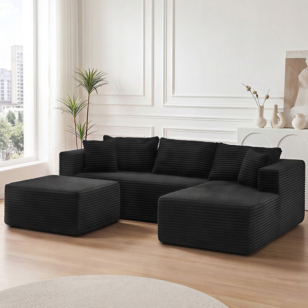 English Elm 105 Inch Modular Corduroy Sectional Sofa with Chaise Ottoman and Storage Pocket Black - A W3728S00036