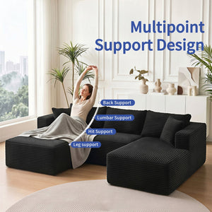 English Elm 105 Inch Modular Corduroy Sectional Sofa with Chaise Ottoman and Storage Pocket Black - A W3728S00036