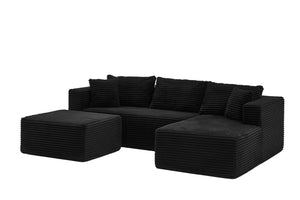 English Elm 105 Inch Modular Corduroy Sectional Sofa with Chaise Ottoman and Storage Pocket Black - A W3728S00036