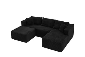 English Elm 105 Inch Modular Corduroy Sectional Sofa with Chaise Ottoman and Storage Pocket Black - A W3728S00036