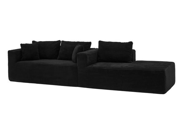 English Elm 105 Inch Modular Corduroy Sectional Sofa with Chaise Ottoman and Storage Pocket Black - A W3728S00036