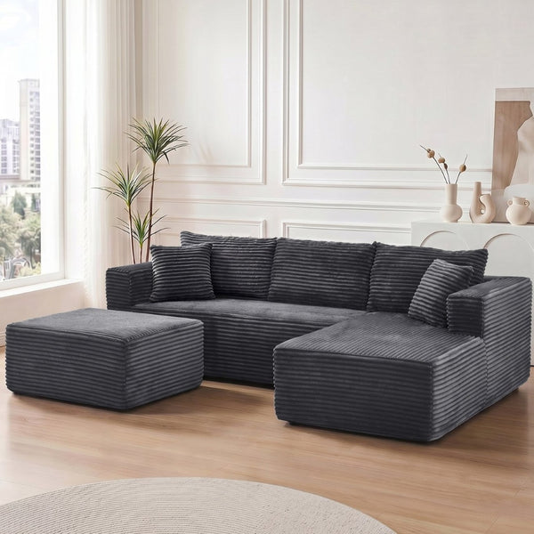 English Elm 105 Inch Modular Corduroy Sectional Sofa with Chaise Ottoman and Storage Pocket Grey - A W3728S00037