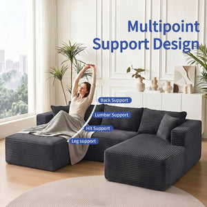 English Elm 105 Inch Modular Corduroy Sectional Sofa with Chaise Ottoman and Storage Pocket Grey - A W3728S00037