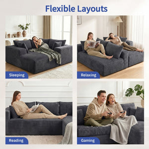 English Elm 105 Inch Modular Corduroy Sectional Sofa with Chaise Ottoman and Storage Pocket Grey - A W3728S00037