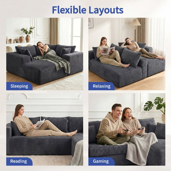 English Elm 105 Inch Modular Corduroy Sectional Sofa with Chaise Ottoman and Storage Pocket Grey - A W3728S00037