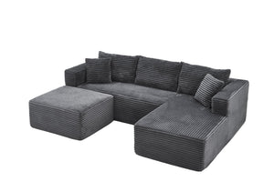 English Elm 105 Inch Modular Corduroy Sectional Sofa with Chaise Ottoman and Storage Pocket Grey - A W3728S00037