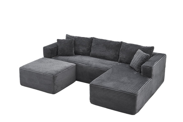 English Elm 105 Inch Modular Corduroy Sectional Sofa with Chaise Ottoman and Storage Pocket Grey - A W3728S00037