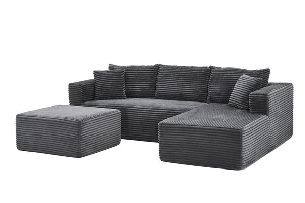 English Elm 105 Inch Modular Corduroy Sectional Sofa with Chaise Ottoman and Storage Pocket Grey - A W3728S00037