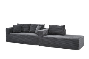 English Elm 105 Inch Modular Corduroy Sectional Sofa with Chaise Ottoman and Storage Pocket Grey - A W3728S00037