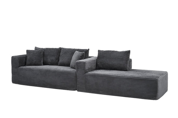 English Elm 105 Inch Modular Corduroy Sectional Sofa with Chaise Ottoman and Storage Pocket Grey - A W3728S00037