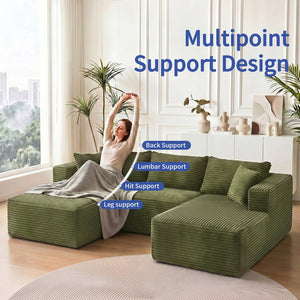 English Elm 105 Inch Modular Corduroy Sectional Sofa with Chaise Ottoman and Storage Pocket Green - A W3728S00038