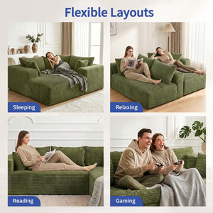 English Elm 105 Inch Modular Corduroy Sectional Sofa with Chaise Ottoman and Storage Pocket Green - A W3728S00038