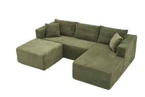 English Elm 105 Inch Modular Corduroy Sectional Sofa with Chaise Ottoman and Storage Pocket Green - A W3728S00038