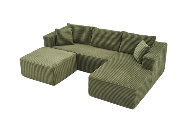 English Elm 105 Inch Modular Corduroy Sectional Sofa with Chaise Ottoman and Storage Pocket Green - A W3728S00038