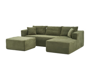 English Elm 105 Inch Modular Corduroy Sectional Sofa with Chaise Ottoman and Storage Pocket Green - A W3728S00038