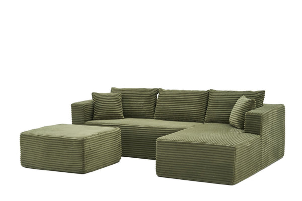 English Elm 105 Inch Modular Corduroy Sectional Sofa with Chaise Ottoman and Storage Pocket Green - A W3728S00038