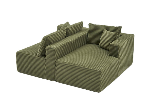 English Elm 105 Inch Modular Corduroy Sectional Sofa with Chaise Ottoman and Storage Pocket Green - A W3728S00038