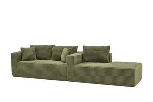 English Elm 105 Inch Modular Corduroy Sectional Sofa with Chaise Ottoman and Storage Pocket Green - A W3728S00038