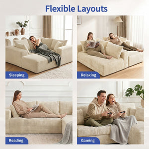 English Elm 105 Inch Modular Corduroy Sectional Sofa with Chaise Ottoman and Storage Pocket Beige - A W3728S00039