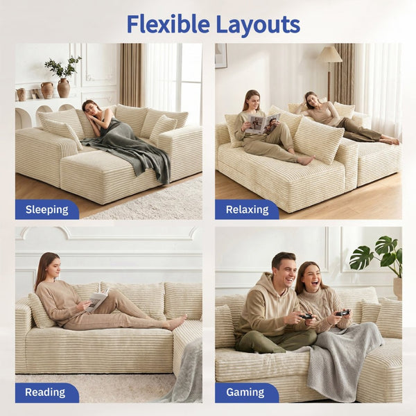 English Elm 105 Inch Modular Corduroy Sectional Sofa with Chaise Ottoman and Storage Pocket Beige - A W3728S00039