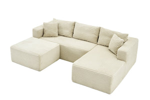 English Elm 105 Inch Modular Corduroy Sectional Sofa with Chaise Ottoman and Storage Pocket Beige - A W3728S00039
