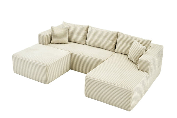 English Elm 105 Inch Modular Corduroy Sectional Sofa with Chaise Ottoman and Storage Pocket Beige - A W3728S00039