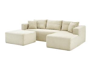English Elm 105 Inch Modular Corduroy Sectional Sofa with Chaise Ottoman and Storage Pocket Beige - A W3728S00039