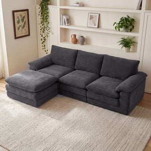 English Elm Modular U-shape Chenille Sectional with Ottoman Deep Seat Cloud Sofa for Living Room W3728S00041
