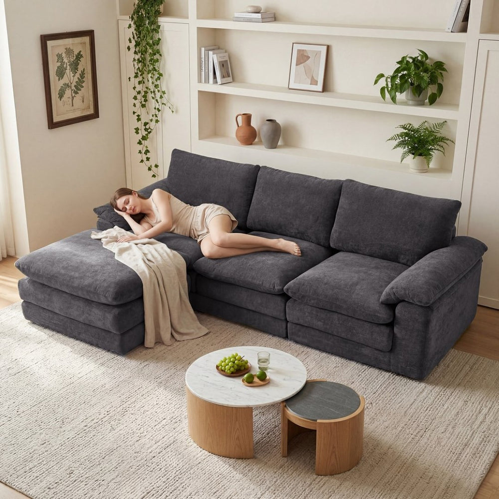 English Elm Modular U-shape Chenille Sectional with Ottoman Deep Seat Cloud Sofa for Living Room W3728S00041