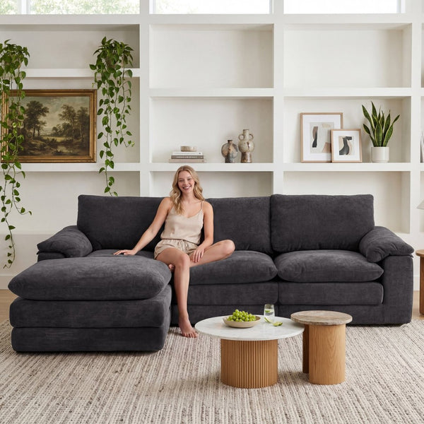 English Elm Modular U-shape Chenille Sectional with Ottoman Deep Seat Cloud Sofa for Living Room W3728S00041